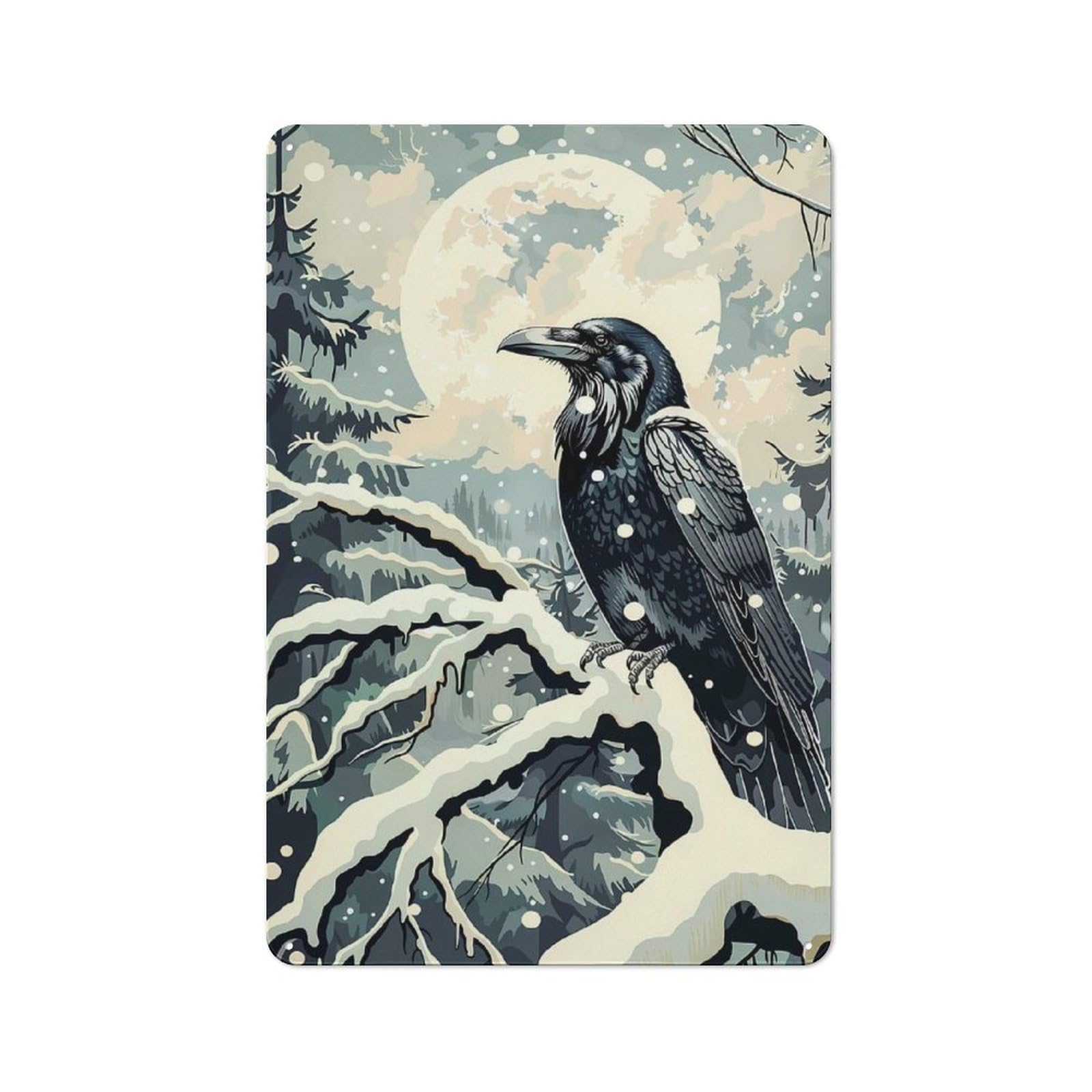 Junmoney Raven And The Winter Moon Distressed Look Metal Wall Art Sign 30X20cm Featuring Old Style Wall Plaque For Lounge, Study, Pub Or Wall Gallery
