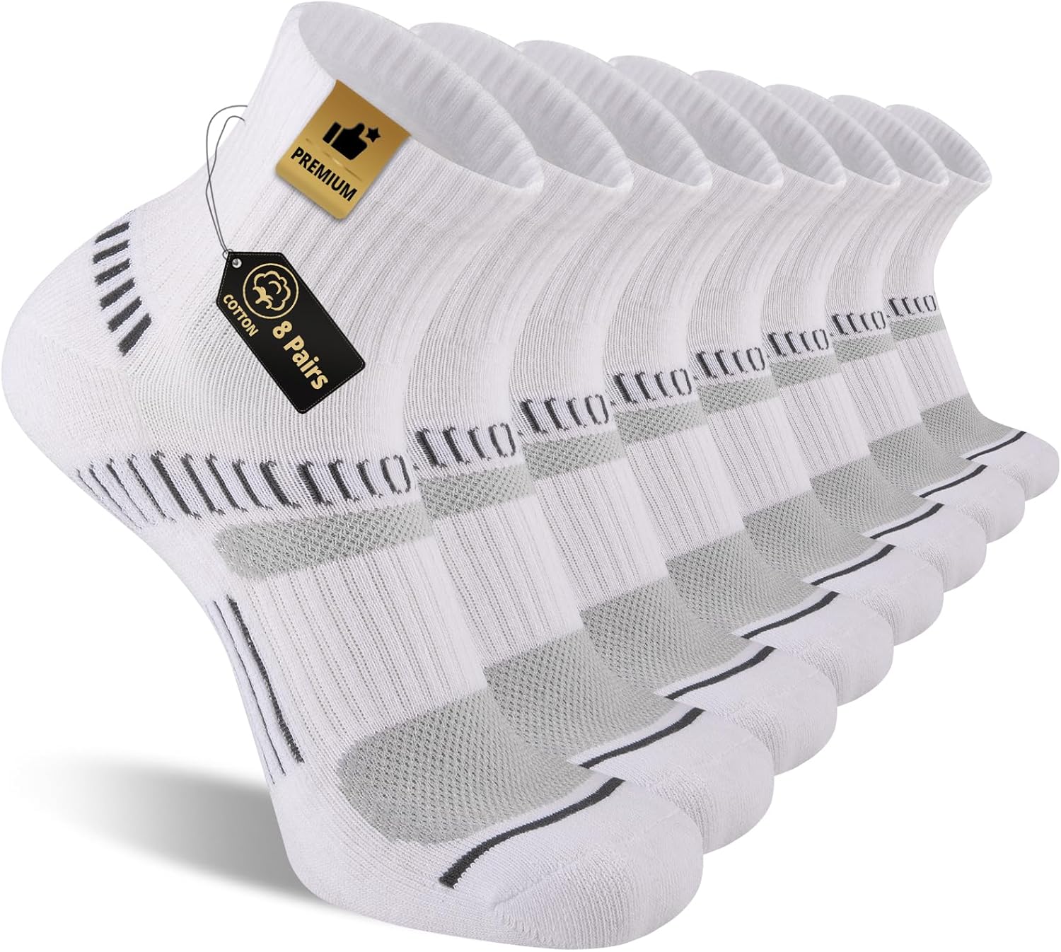 COOPLUS 8 Pairs Men's Athletic Ankle Socks Running Cushioned Cotton Quarter Sports Socks