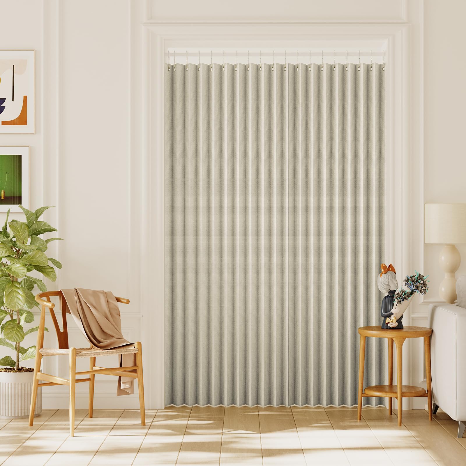 H.VERSAILTEX 100% Blackout Linen Curtain Accordion Door Curtains for Doorway Privacy Folding Closet Curtain Room Divider Sliding Door Shade with Hooks