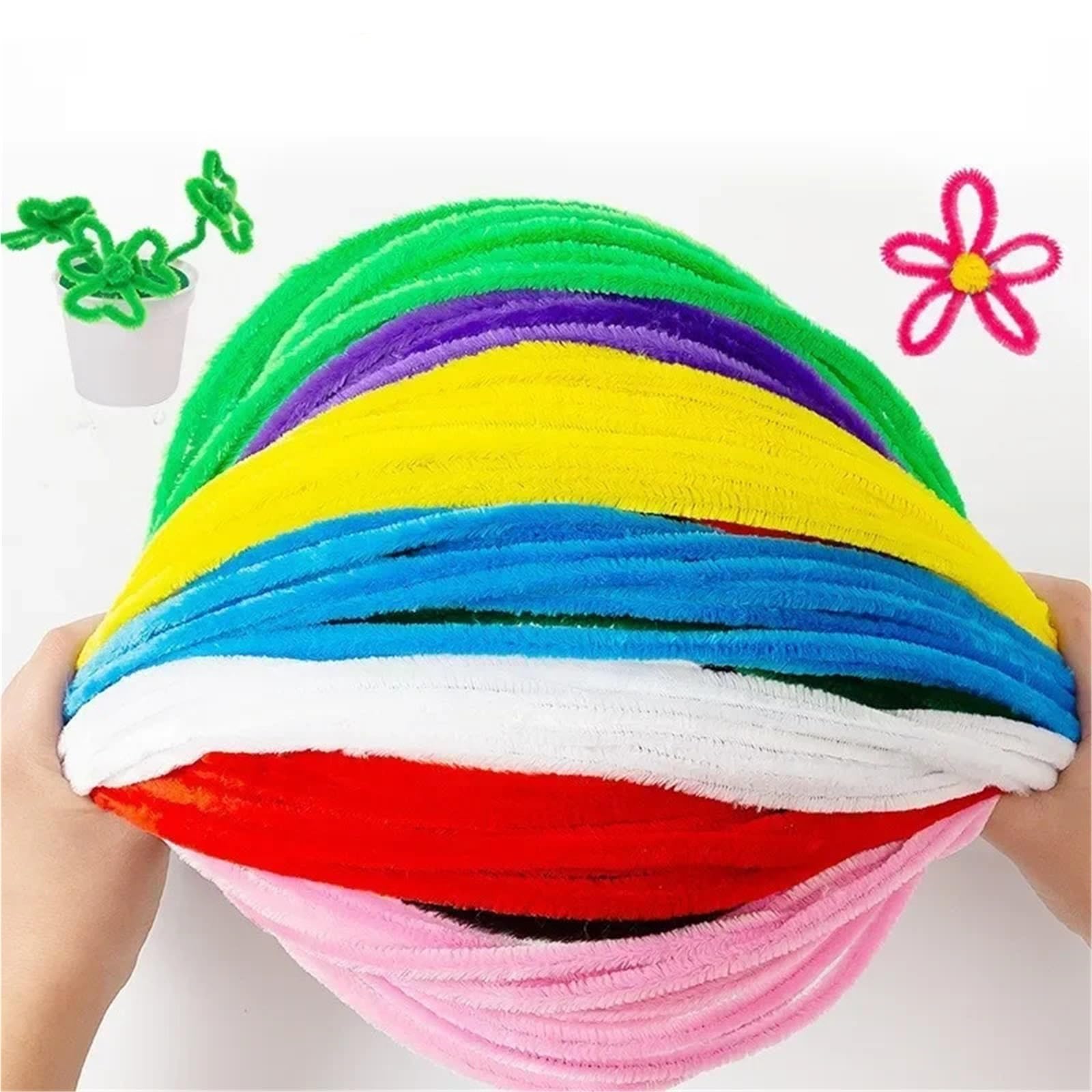 Scovolini Colorati Per Lavoretti 100/200/300 pz FAI DA TE Peluche Tinsel Stelo Wired Twist Stick Colorato Steli di Ciniglia Scovolino Striscia di Capelli Fatti A Mano(White,300pcs)