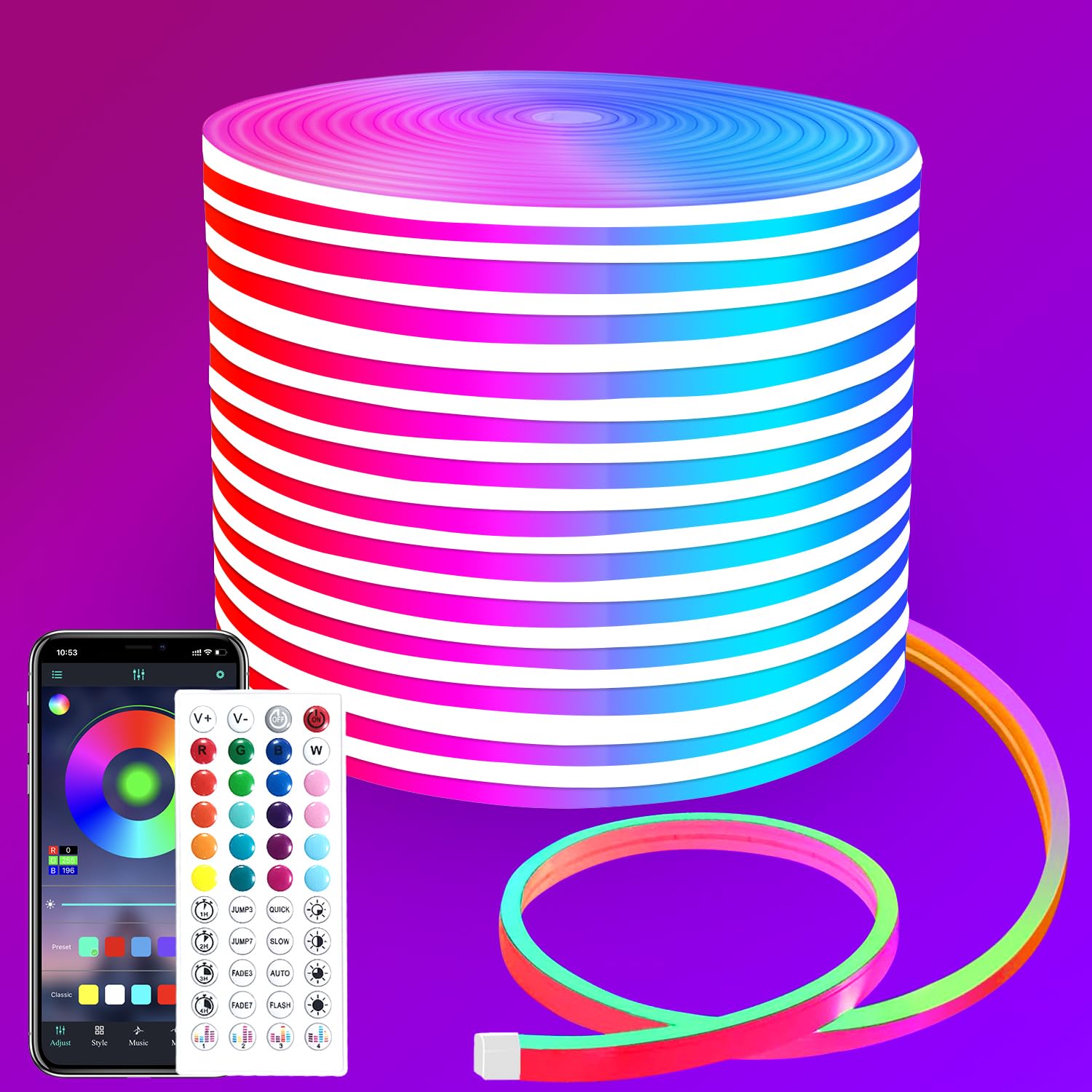 segrass 15m Neon Led strip，APP Steuerung,mit Fernbedienung | IP65 wasserdichte flexible Neon LED Streifen, 24V Rgb LED band Neon Seil Lampe, Schlafzimmer/Raum/Außendekoration