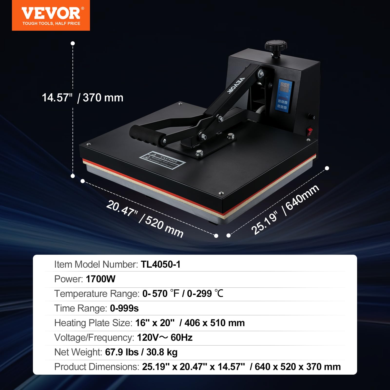 VEVOR Pressa a Caldo 406x510 mm, Macchina di Sublimazione Tessile 1700 W Riscaldamento Rapido, Stampa Calore Trasferimento tramite Sublimazione, Digitale e Industriale, per T-shirt/Borse/cuscini, Nero