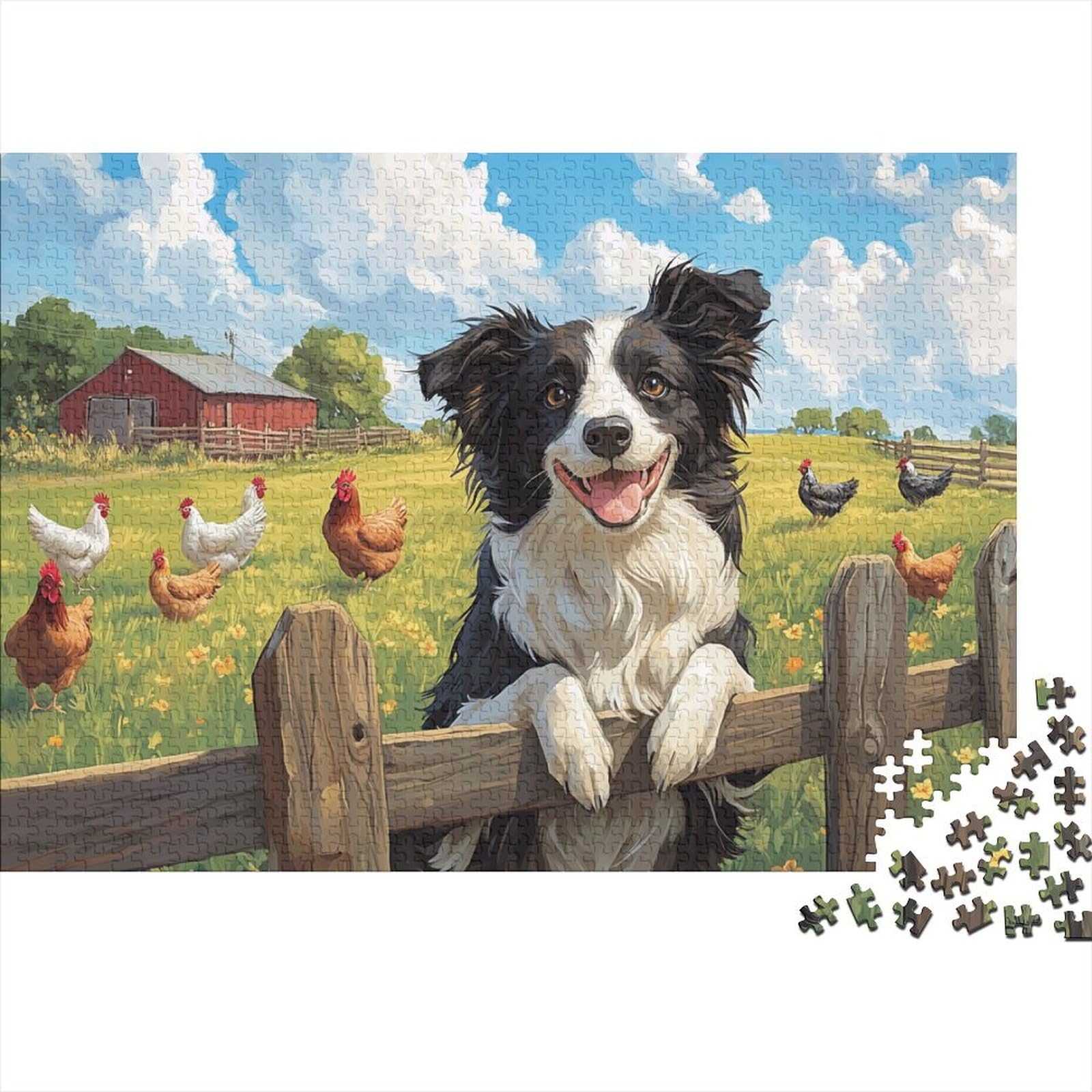 Border Collie Jigsaw 1000 Pieces Challenge Toy for Adults Rural Scenery Impossible Jigsaw Puzzles 1000 Piece Puzzle Educational Game Home Decoration 1000pcs (75x50cm)