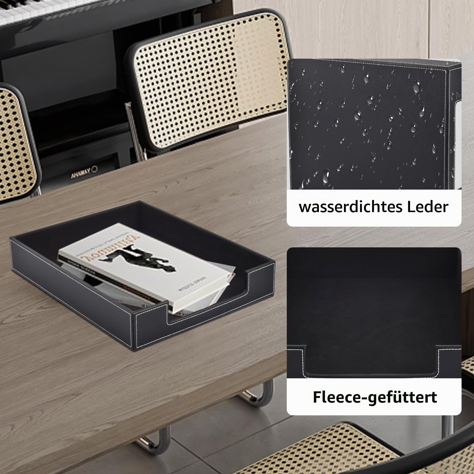Leder Briefablage,Schreibtisch Organizer,Briefablagen & Stapelsysteme für den Schreibtisch A4-Stapelbare Ablagefächer für Briefe,Papierhalter,Postkörbe,Zeitschriften,Schwarz