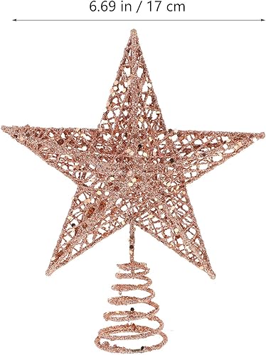 Miniatura 2 de NOLITOY Estrella para árbol de Navidad de 8 pulgadas, estrella de metal dorado rosa con purpurina para árbol de Navidad, decoración del hogar