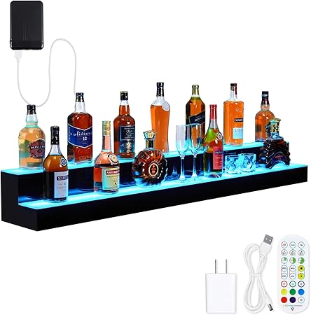 LED Lighted Liquor Bottle Display Shelf, 2 Tiers 60 Inch Acrylic Drink Shelves with Remote & App Control, and Multi-Color Lighting, Bar Bottle Display Shelf for Liquor Shelves