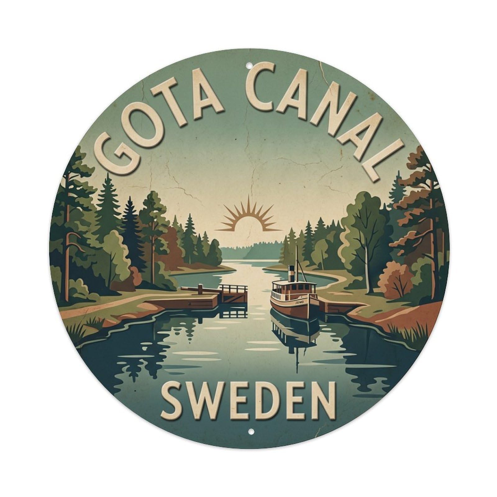 Vintage Travel Gota Sweden Canal Metal Tin Sign