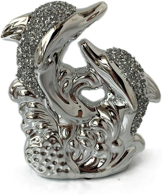 Darthome Ltd Silver Sparkle Crystal Diamante Dolphin Twins Decorative Figurine Ornament Gift 17cm