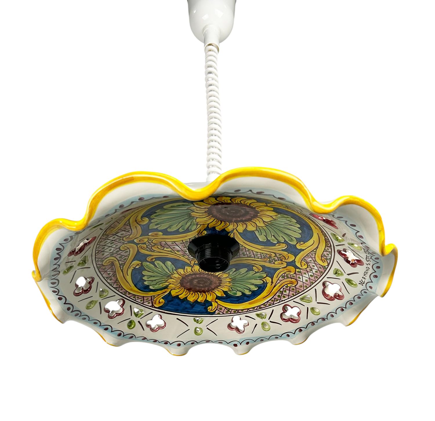 Mondocreazioni Lampadario a sospensione 1 luce saliscendi con ceramica realizzata e decorata artigianalmente coll. giulia (CANDIDA)