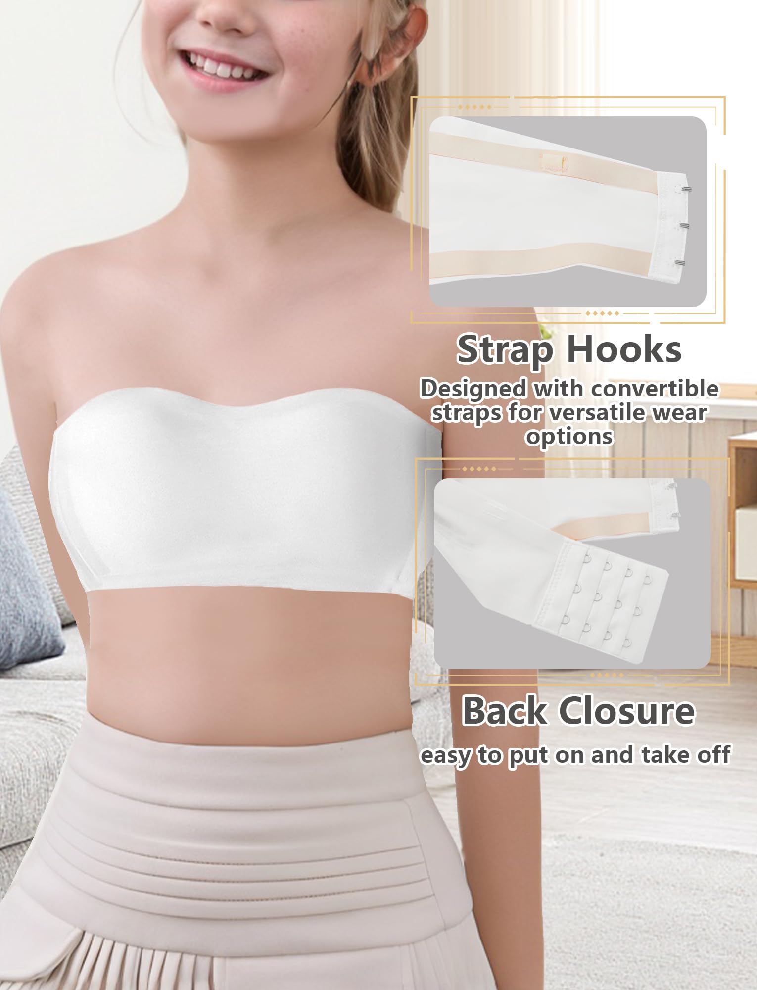 Happy Cherry 2 Stück Trägerlos BH Kinder Mädchen Nahtlose Strapless Bras mit Abnehmbaren Verstellbaren Trägern
