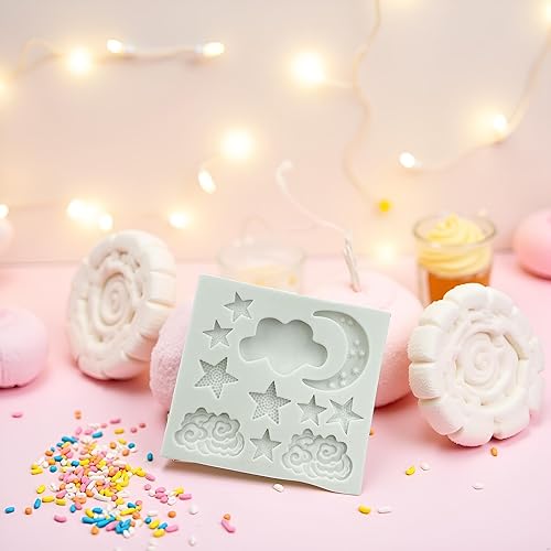 Miniatura 6 de 1 molde de silicona con forma de nubes de luna y estrella, moldes de chocolate para manualidades, fondant, galletas, nube, fondant, luna para