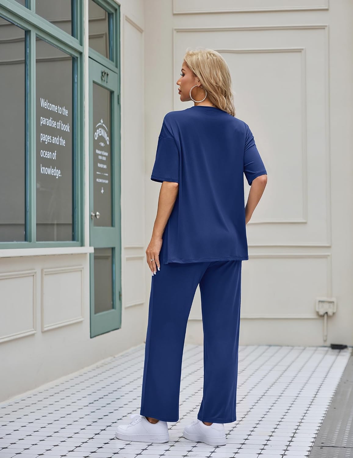 Ekouaer Women's Lounge Sets Short Sleeve Top Long Pants 2 Piece Outfit Set | Soft Oversized Shirt & Loose Fit Pants with Pockets, Casual Loungewear for Travel, Vacation, Airport, Home,Daily Wear,2-Pack