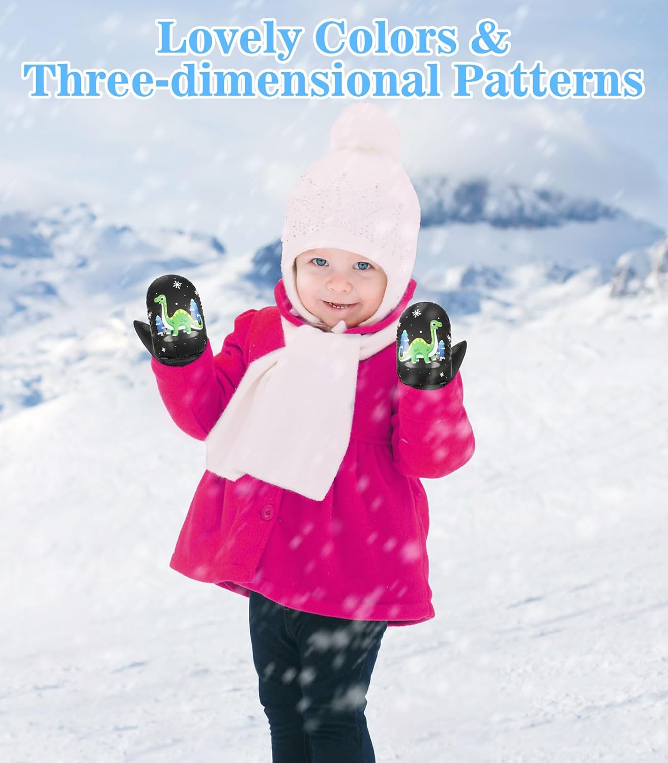 MoKo Toddler Winter Mittens, Warm Coral Fleece Gloves with Linking Buckles Waterproof Ski Gloves for Girls Boys 5-10 Years - Image 6