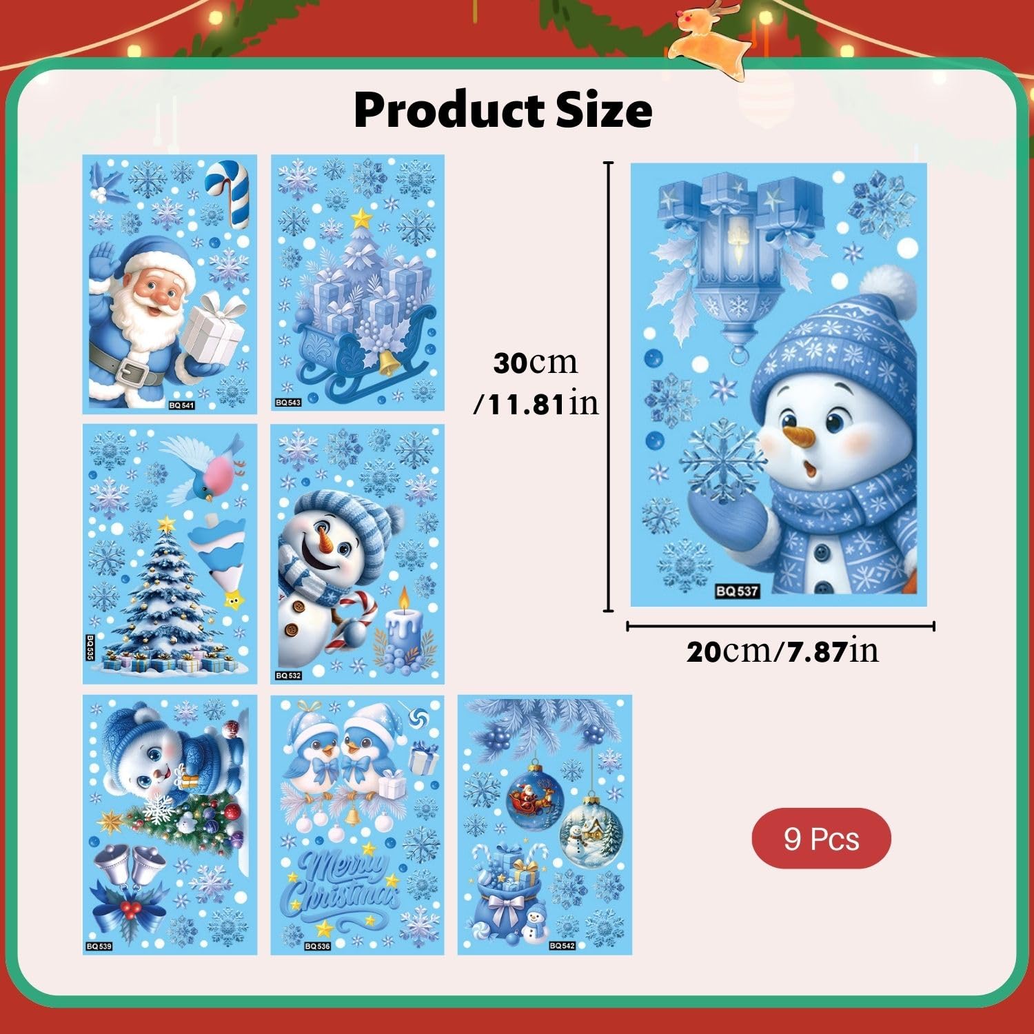 Autocollants Fenêtre De Noël - Lot De 9 Feuilles PVC Réutilisables