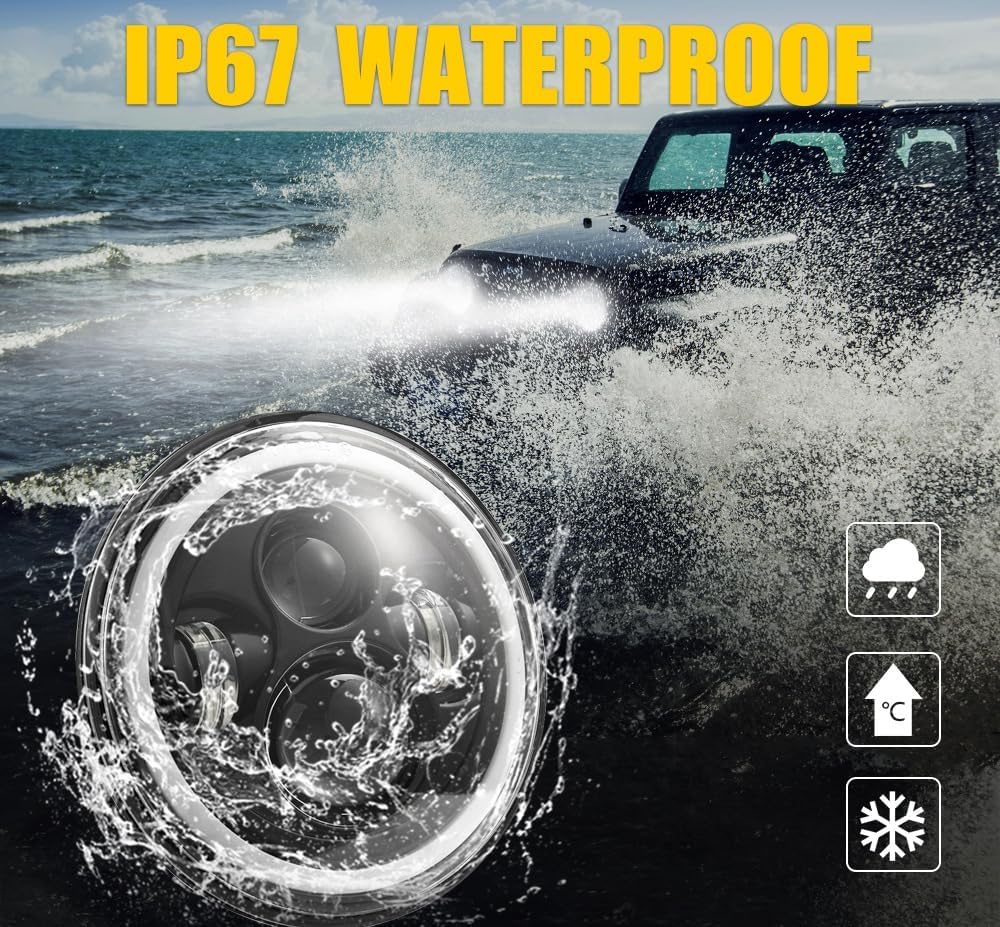 Amazon | 7インチ LEDヘッドライト イカリング HI/Lo 50W 6500K