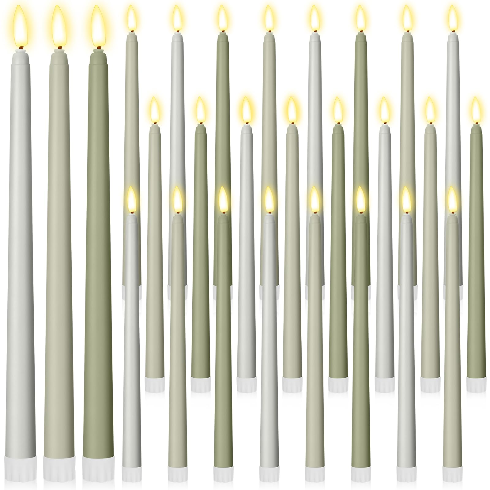 Macarrie 24 Packs Flameless Taper Candles Battery LED 11",Sage Green