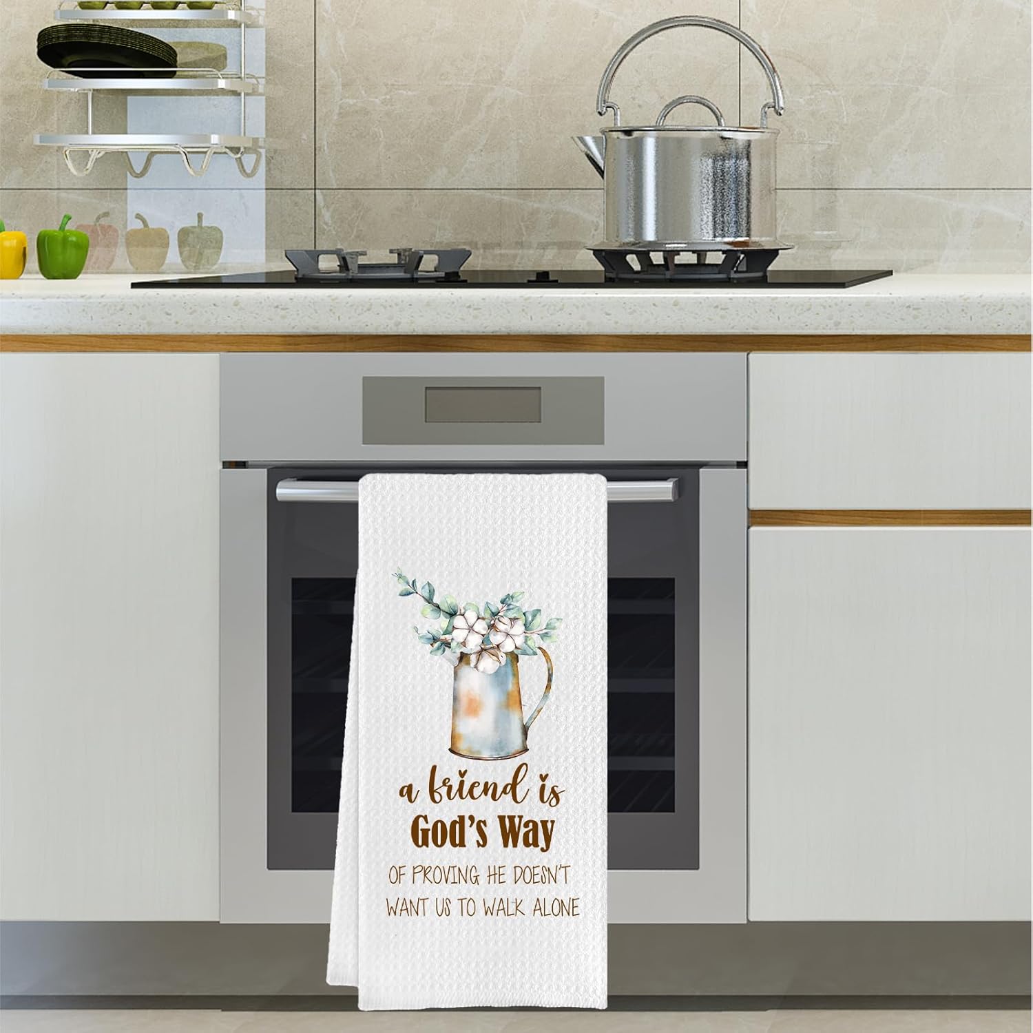Friendship Gifts for Women Men, Decorative Kitchen Towel with Quotes - A Friend Is God's Way of Proving He Doesn't Want Us to Walk Alone, Hand Towel Birthday Christian Gift for Best Friend Sisters BFF - Image 3
