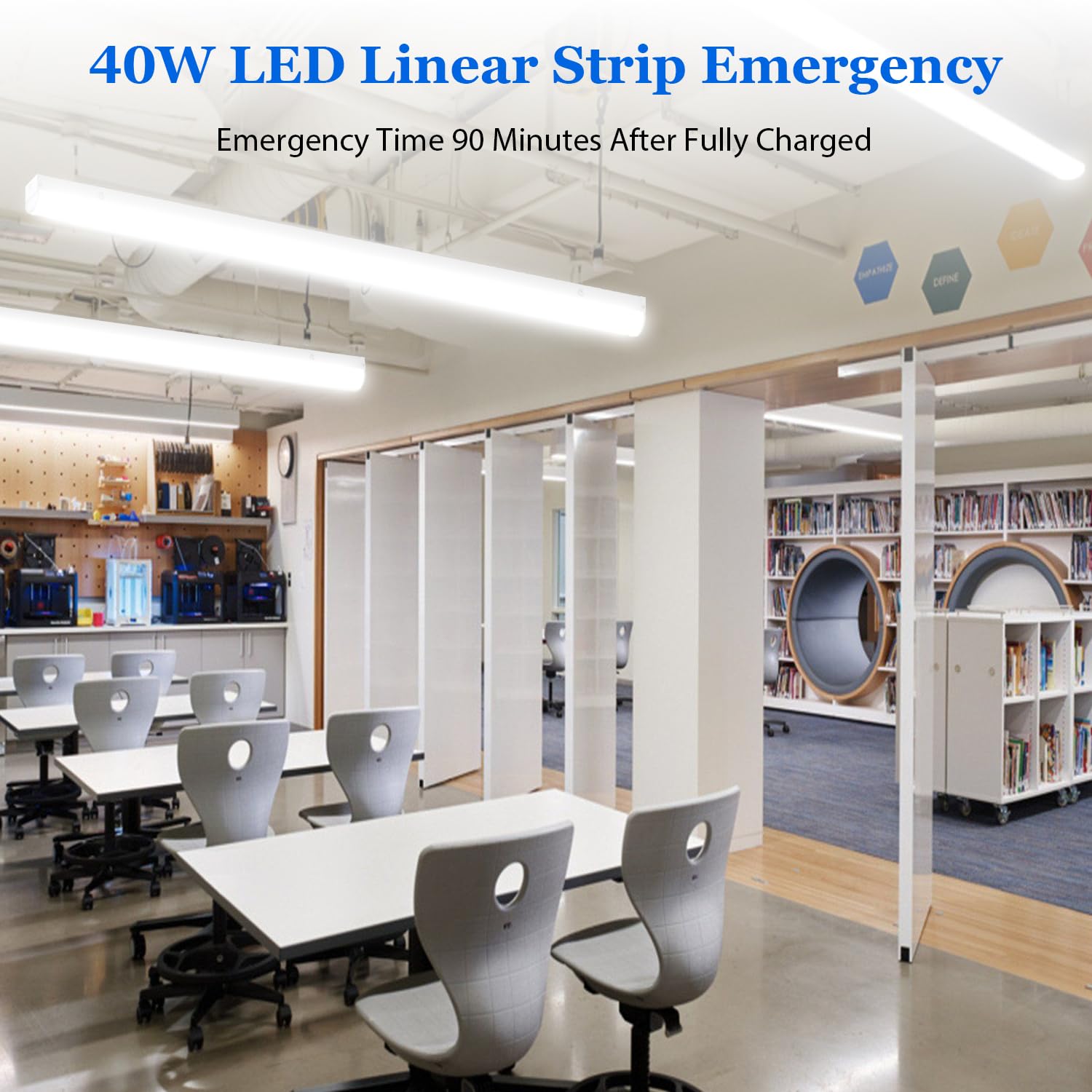 Dephen 4 Fuß LED-Streifen, linear Notlicht mit Batteriehalterung, 20W/30W/40W LED wählbar, 5280 Lumen, 4 CCT abstimmbar, Notbeleuchtung 3000-5000K für