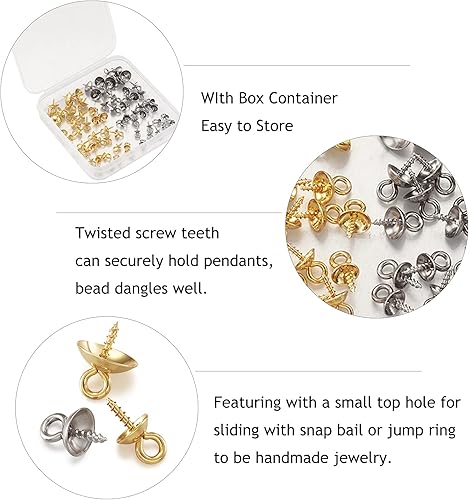 Miniatura 3 de Craftdady 80 piezas de acero inoxidable con forma de perla, colgantes, de metal dorado y plateado, para cuentas medio perforadas, joyería, Acero