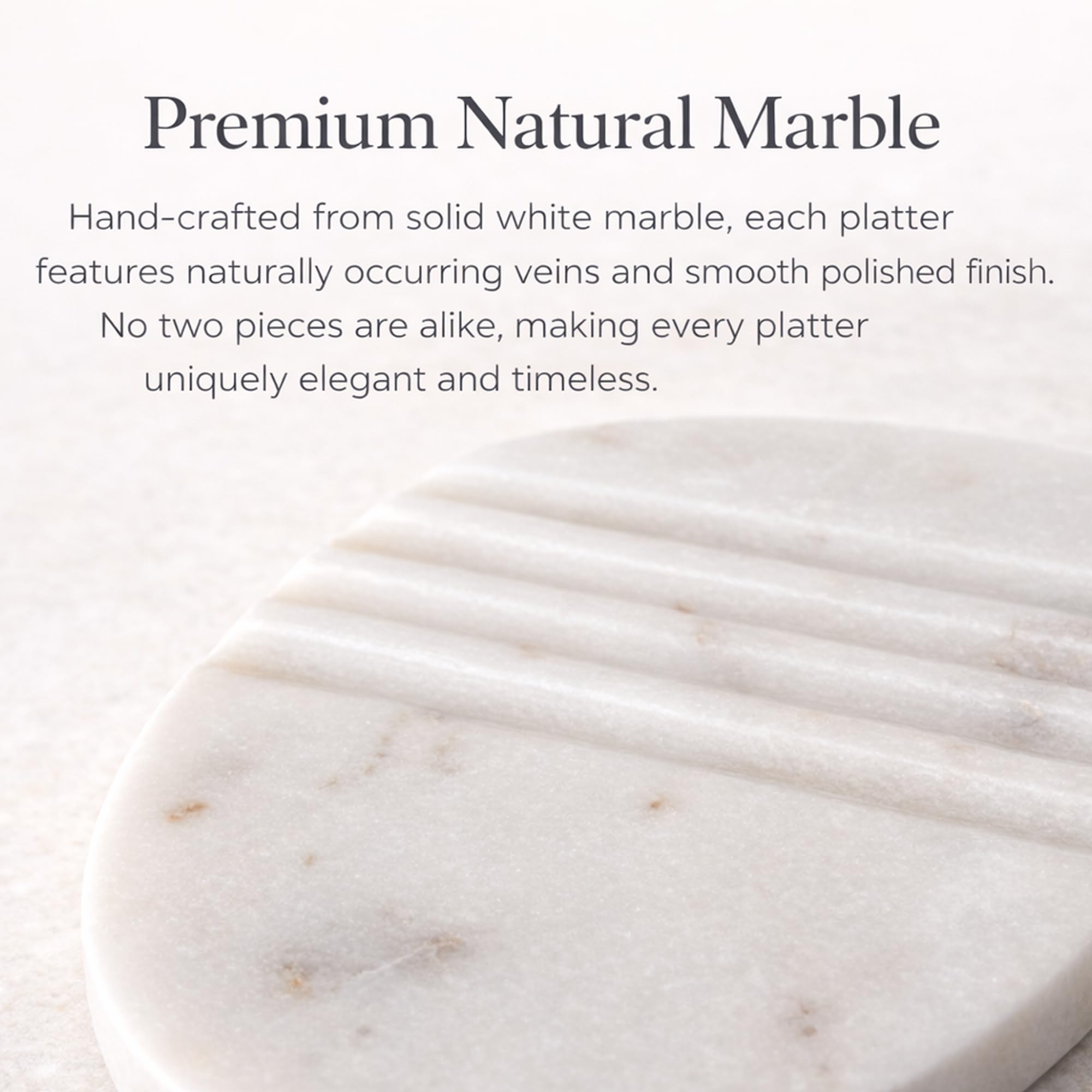 Serein Marble Serving Single Platter Elegant Decorative Tray Handmade Stone Plate for Appetizers, Cheese, Desserts, Sweets for Dining, Kitchen, Coffee Table, Home Décor, Parties & Gifting - 1PC 1