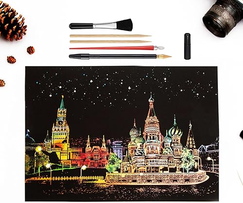 Miniatura 2 de Papel de pintura de arco iris para rascar, pintura arco iris, vista nocturna, tabla de rascar hecha a mano, juego de rascador de vista nocturna,