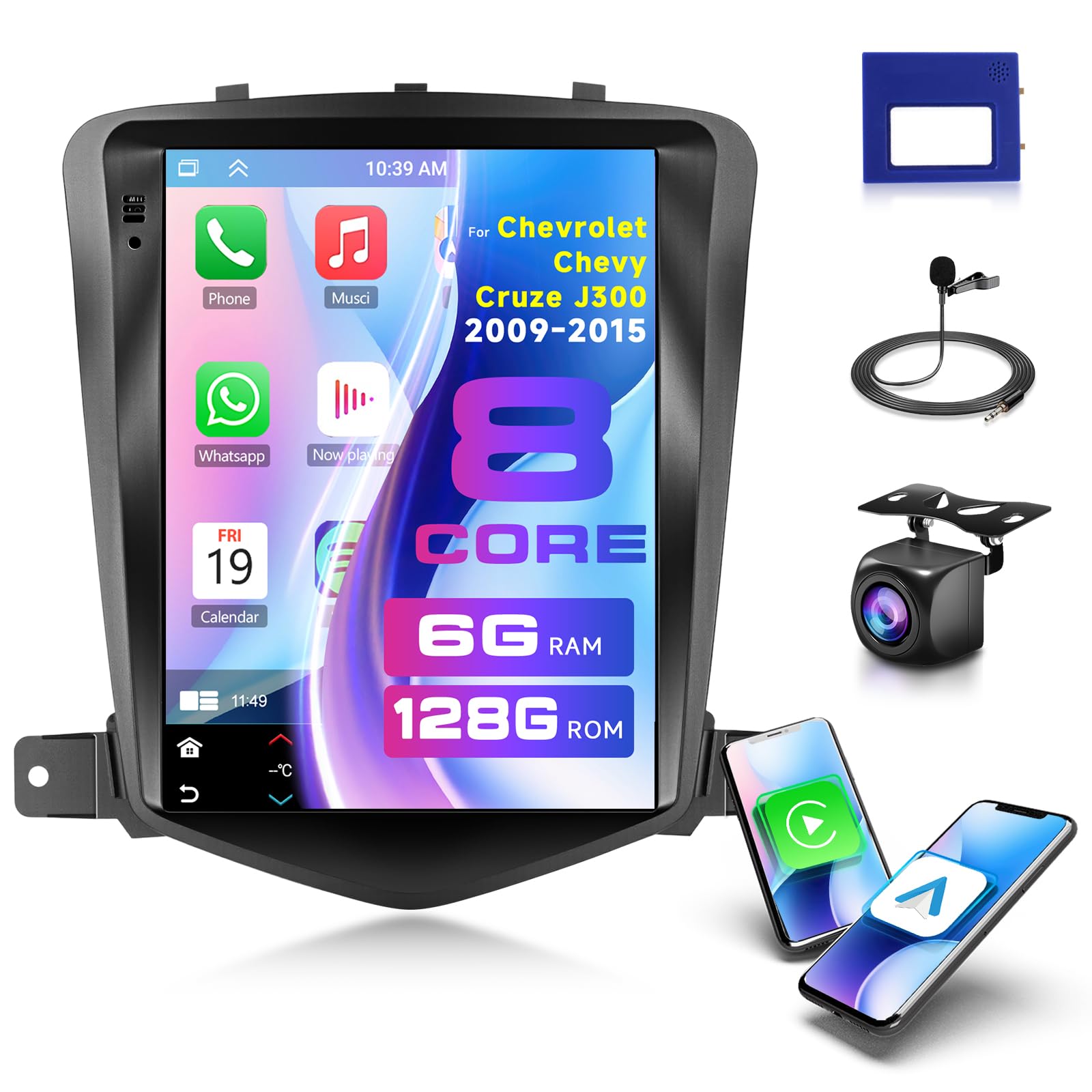 8 Core 6G+128G Android Car Radio Stereo for Chevrolet Cruze J300 2009-2014 with Wireless Carplay Android Auto, 9.7'' Touchscreen Head Unit GPS Bluetooth Mirror Link WiFi FM/RDS EQ Backup Camera SWC