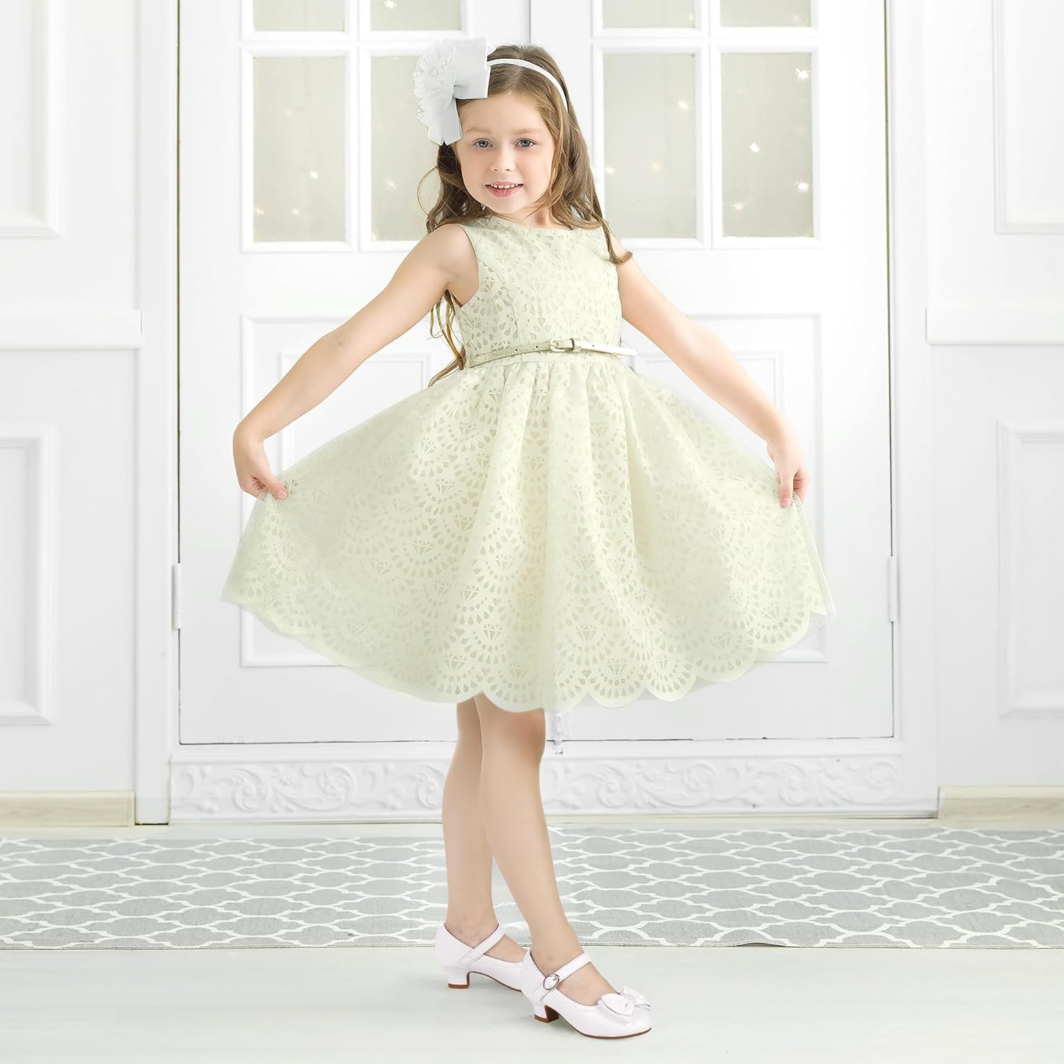 PANDANINJIA Girls Toddler/Little Kid Jada Dress Mary Jane Pumps Bow Low Heels Party Wedding Princess Shoes - Image 2