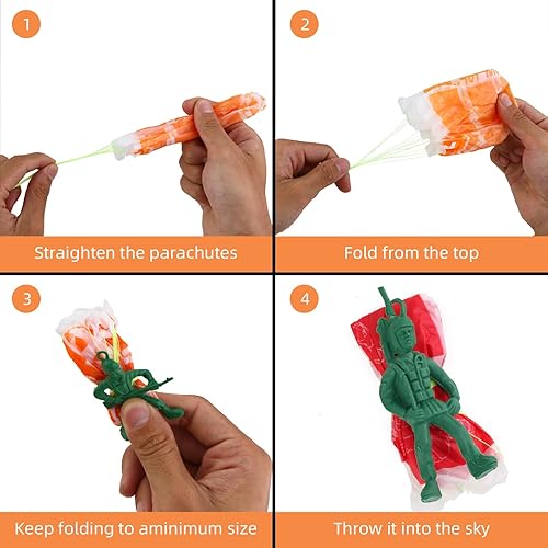 Miniatura 4 de 40 piezas de juguete de paracaídas, juguete volador al aire libre para niños de 3 4 5 6 7 8 9, mini paracaidistas del ejército volando juguetes para