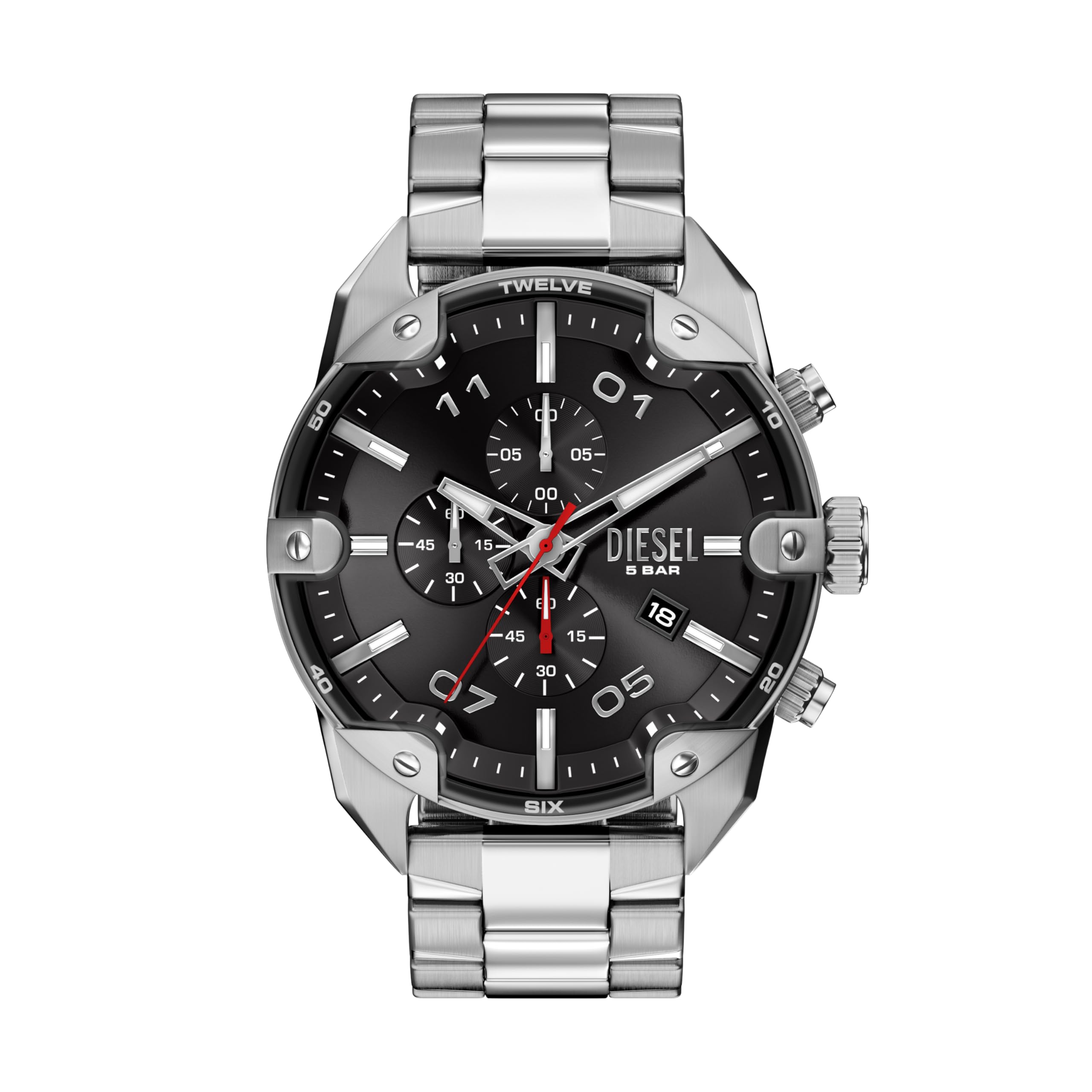 Diesel Men's Silver/Stainless Steel 50M Black/Red/Silver Spiked Chronograph Bracelet Watch - W11372 Dz4709