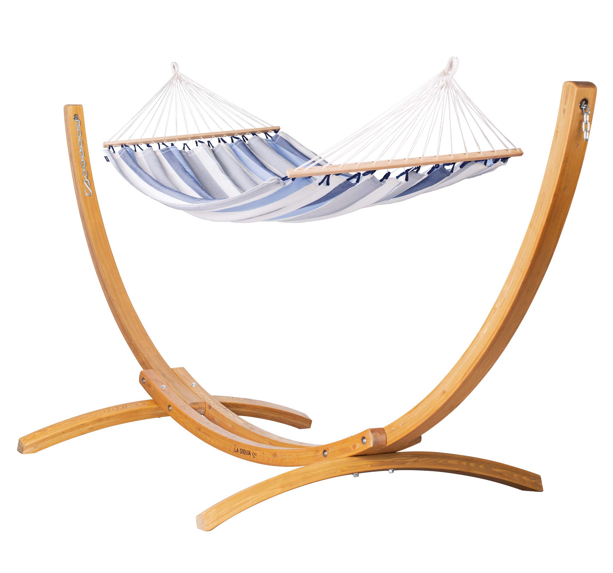 LA SIESTA® Alisio Amaca semplice con barra e supporto in legno – Supporto per amaca da esterno interno resistente alle intemperie, amaca sospesa, tela per amaca su piede in legno per 2 persone – Sea