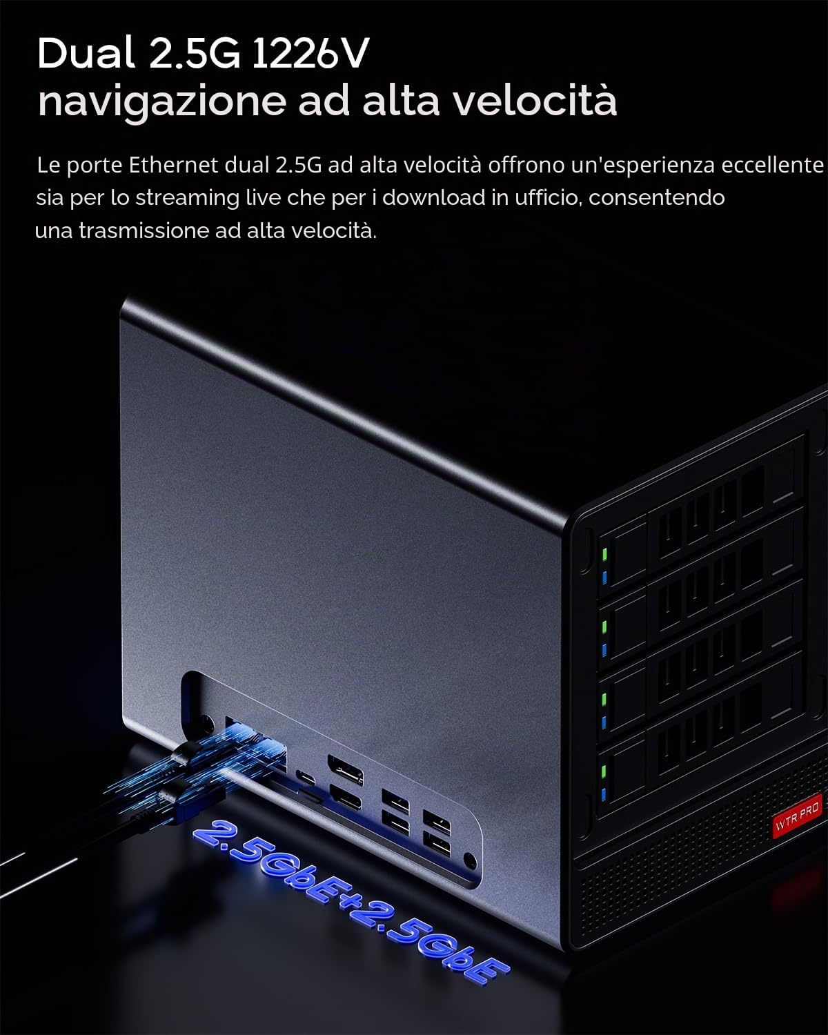 AOOSTAR Ryzen 7 5825U 4 Bay NAS Mini PC, Senza RAM Senza SSD NAS Desktop Computer, 2*slot M.2 NVMe, 2,5"/3,5" SATAx4 Storage(fino a 4x22TB) Nessun disco rigido, solo 4 frame del disco rigido, Senza OS