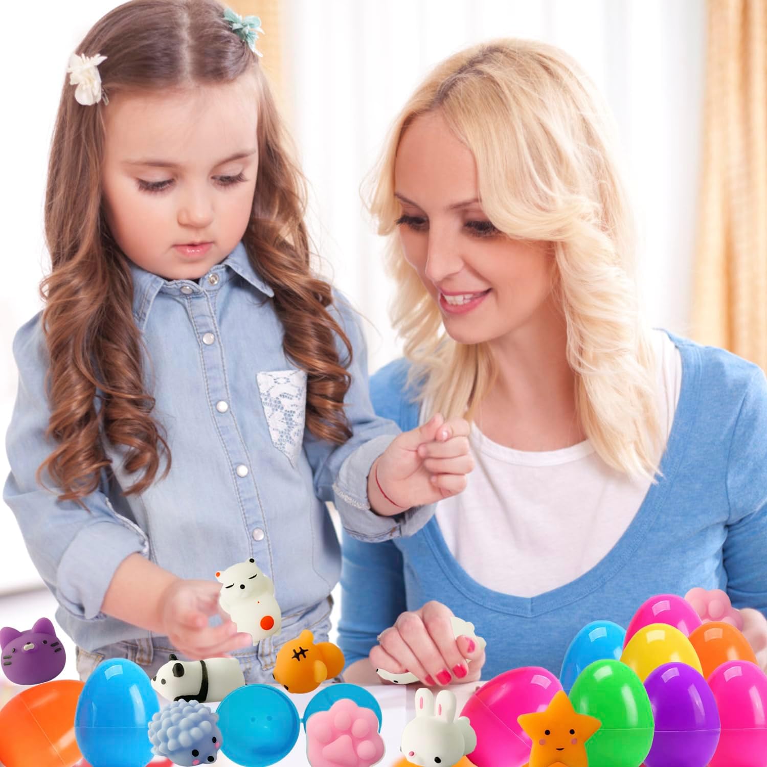24 Pack Fillers Easter Eggs with Mochi Squishy Toys Surprise Mini Kawaii Animal Squishies Stress Relief Toys for Easter Basket Stuffers Hunt Theme Party Favors Classroom Prize Supplies