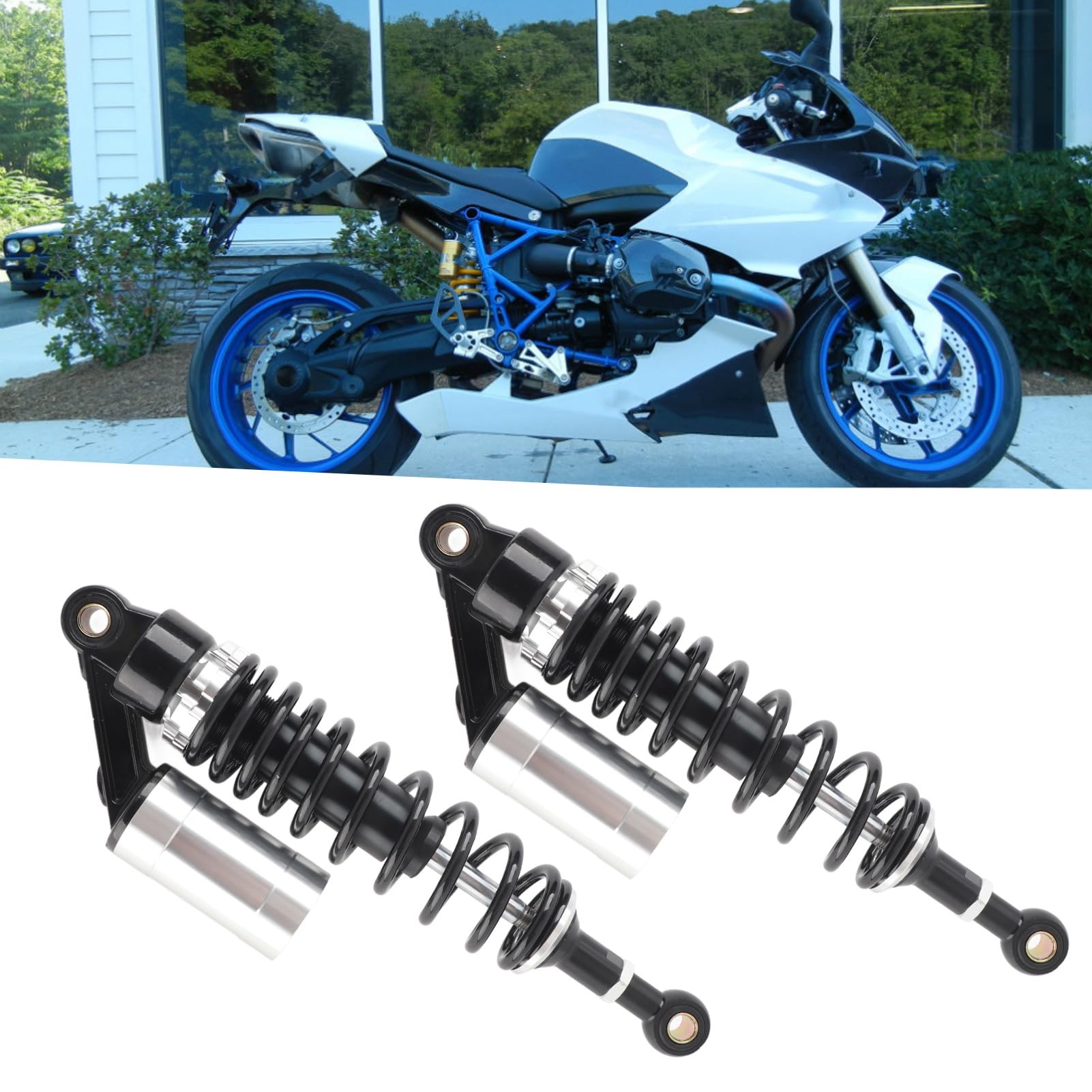 Generic Para Wysokiej Jakości Amortyzatorów Motocyklowych 340 Mm Zapewniających stabilną i wygodną jazdę Uniwersalny do SUV-ów ATV (Czarny i srebrny)