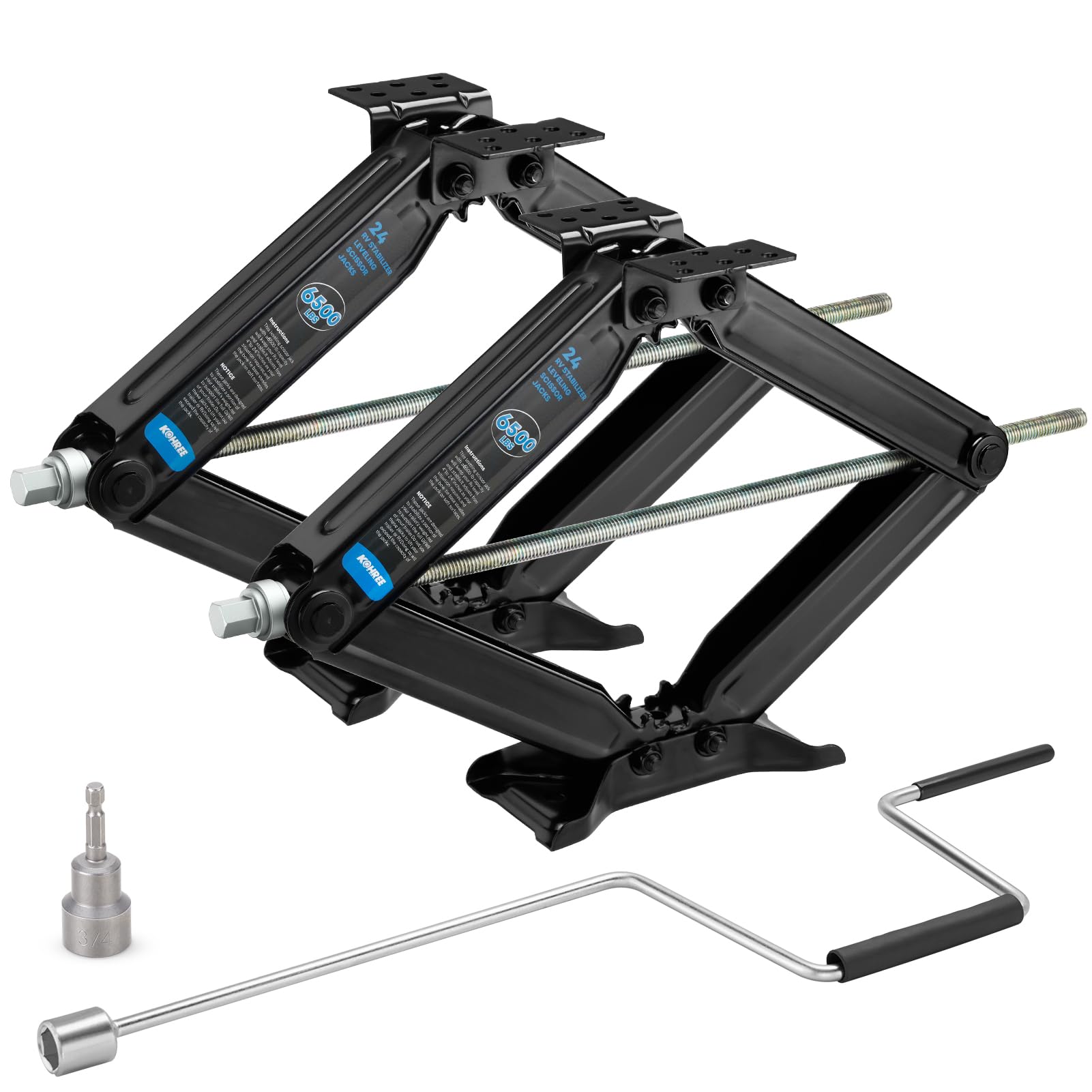 MaxxHaul 50971 RV Stabilizer Scissor Jacks (Set Of 2) - 5000lb Capacity Each, 4" To 24" Height, With Crank Handle