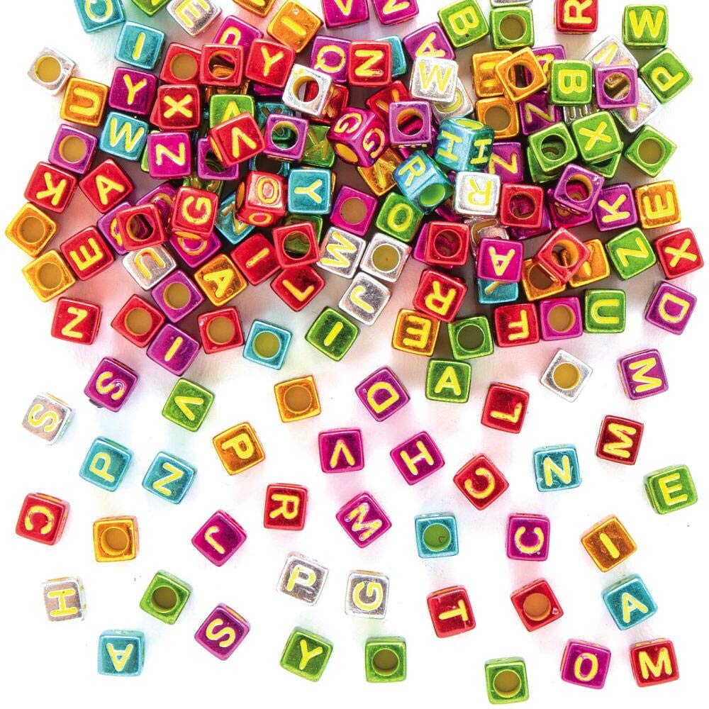 Baker Ross AX319 Metallic Alphabet Cube Beads - Pack of 450, Pony Bead Kids Arts and Crafts and Jewellery Making