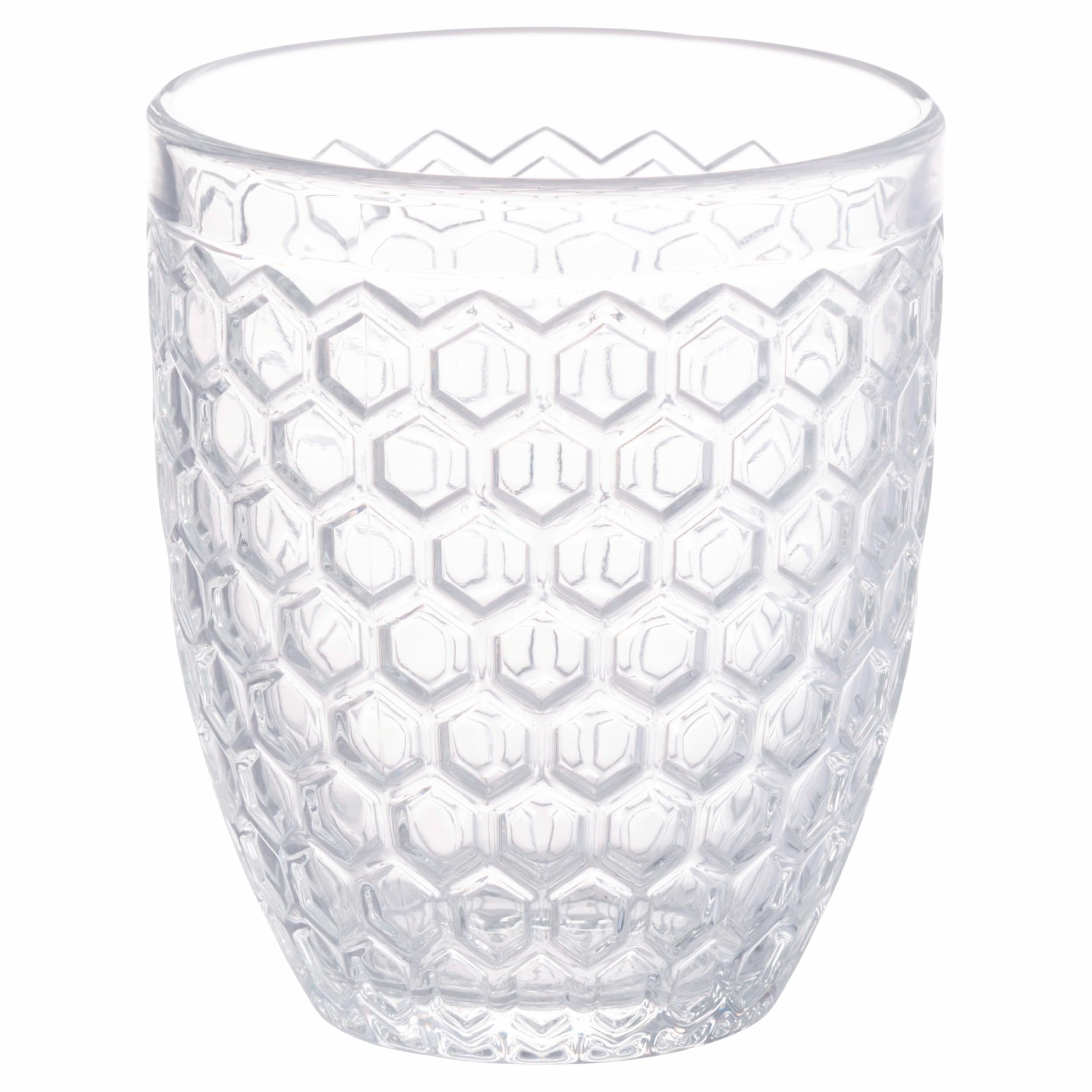 Set 6 bicchieri acqua 320 ml, in vetro trasparente decorato a rilievo, Geometrie Light