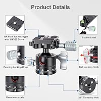 Vista 2 de Koolehaoda Cabeza de trípode, mini cámara de cabeza esférica, cabeza panorámica de 360 ° con tornillo de 1/4 de pulgada, placa de liberación rápida
