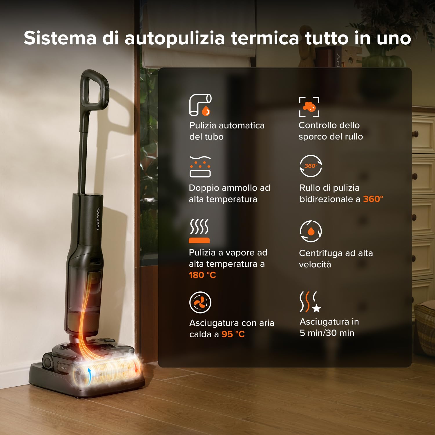 roborock F25 Steam Aspirapolvere Lavapavimenti a Vapore Senza Fili | Aspirazione 25 kPa,Lavaggio ad Alta Temperatura 95°C, Snodabile a 180° Piatto, Autonomia 80 Min,Anti-groviglio capelli