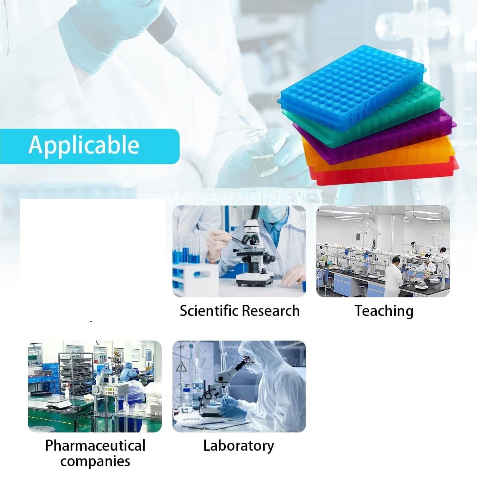 Soporte De Tubo Gradilla Gradilla For Tubos De Ensayo De Plástico De Doble Cara, 96 Pocillos, Paquete De 5 Laboratorio De Química