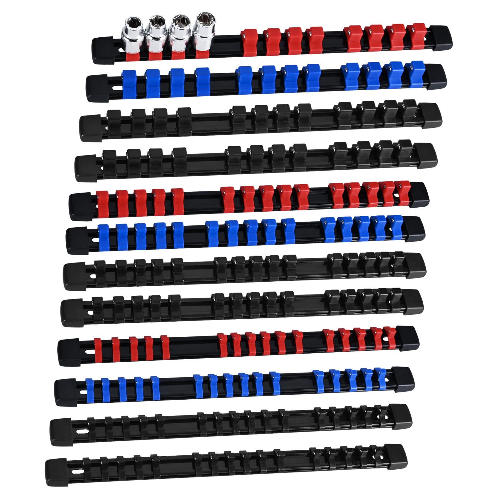 EGOFIX Socket Organizer, 12 Piece ABS Set: 1/4 Inch x 64, 3/8 Inch x 60, 1/2 Inch x 48, Drive Socket Tray and Holder Kit