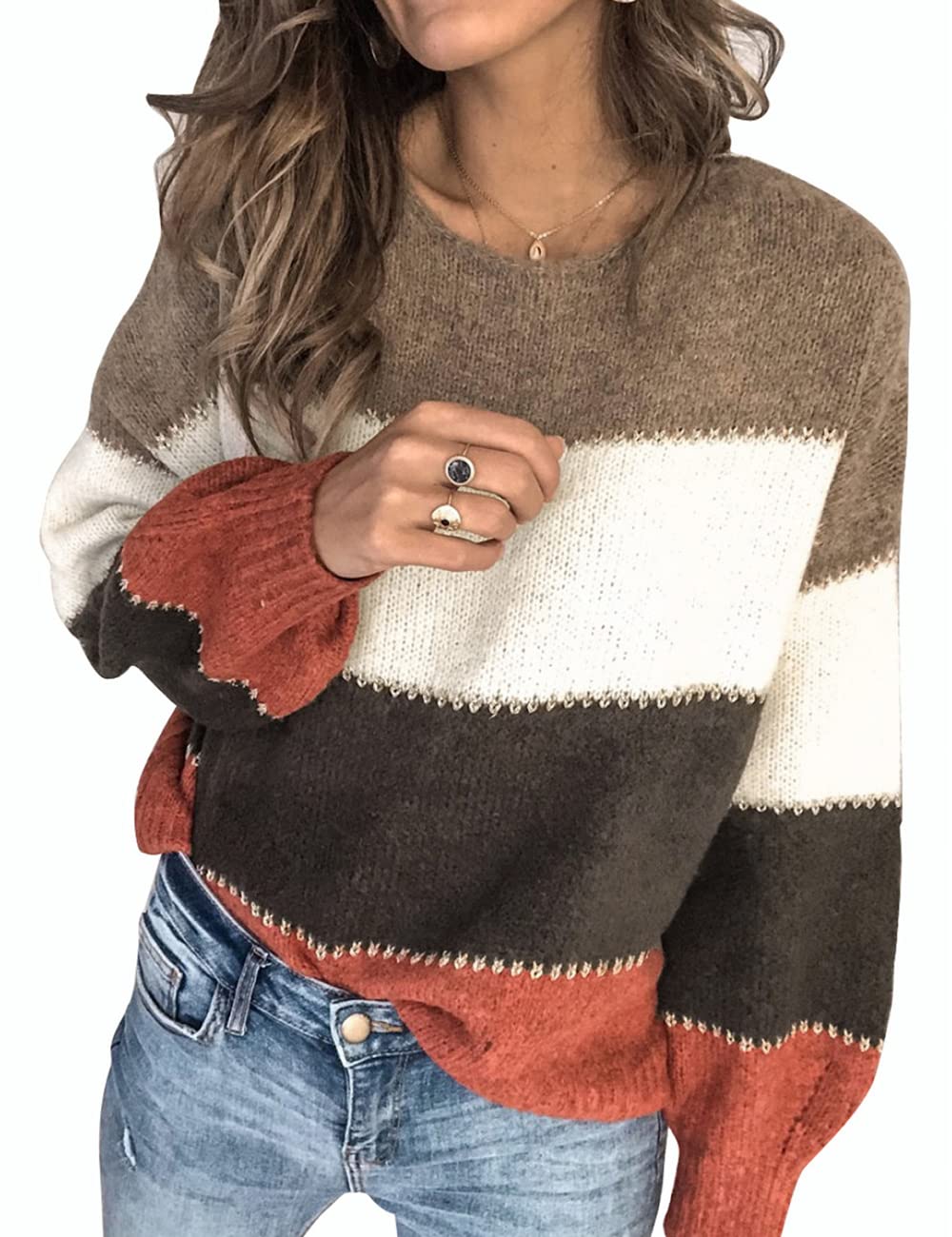 heekpek Maglione Donna Invernale Color Block Maglione di Punto per Donna Knitted Sweater Oversize Casual Pullover Top Lavorato a Maglia per Autunno Invernali Primavera