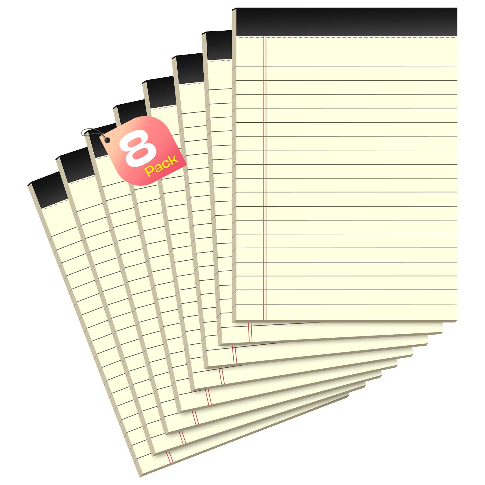 Note Pads 4x6 In Legal Pads, Thick Writing Pads, 8 Pack, Perforated Yellow Paper Narrow Ruled Steno Pads Memo Refills, No Ink Bleeding Notepads for Office, Home, School, Business, 30 Sheets/Notepad