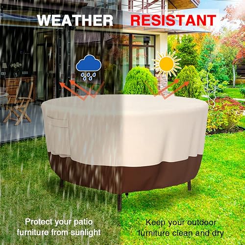 Miniatura 6 de Tuyeho Funda redonda para muebles de patio, tela Oxford duradera para exteriores, impermeable, resistente a los rayos UV y a los desgarros, juego de