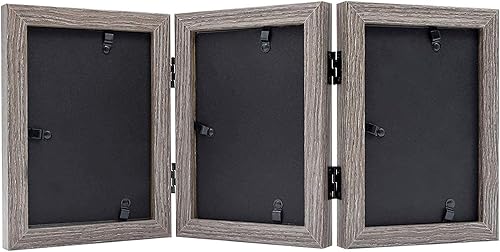 Miniatura 2 de Frametory, Marco de fotos triple de 4 x 6 pulgadas, marco de fotos con bisagras, tres marcos plegables para escritorio, marco de vidrio vertical