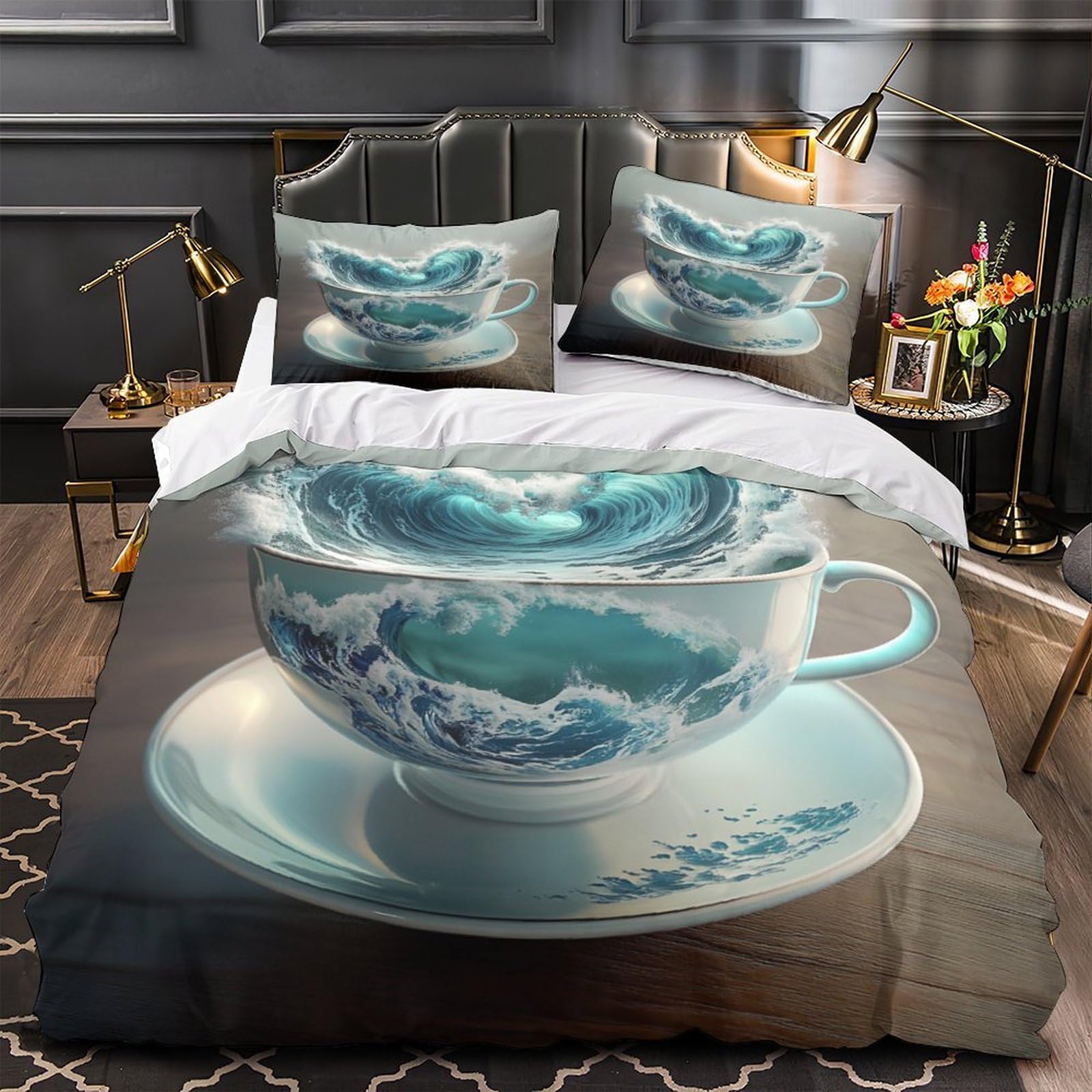 Housse de couette 200x200 OceanWaveArt en microfibre pour lit sans pli