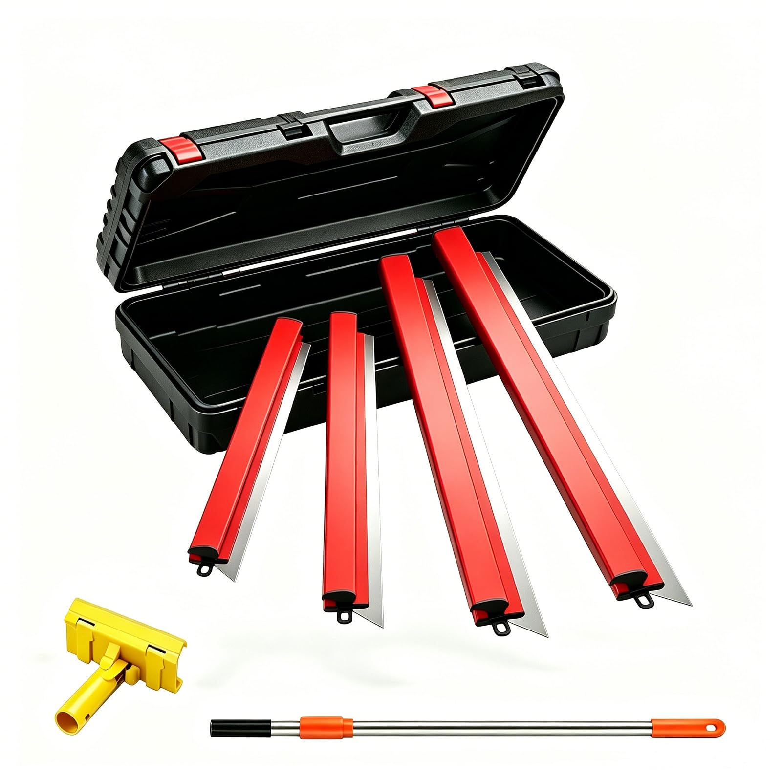 Set di Spatole per Superfici–4 Raschietti in Acciaio Inossidabile Intercambiabili 25/40/60/80cm–Set di Utensili per Spatola a Lama Altamente Elastica per Stuccare,Livellare e Raschiare la Vernice