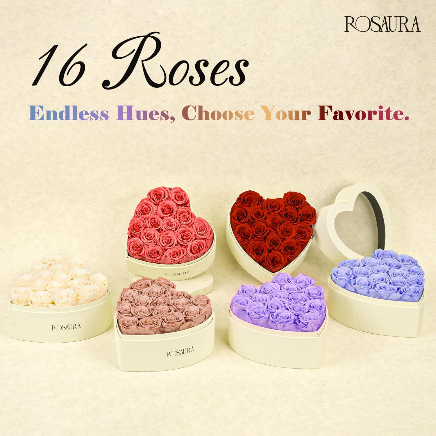Rosaura Heart-Shaped Preserved Roses Gift Box - Real Forever Flowers for Christmas, Birthday, Valentine's & Mother's Day (pink, 16 roses)