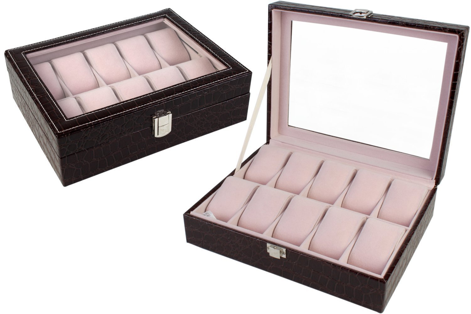 4square Leather Watch Storage Box Display Case Organizer with Faux Leather Finish and Glass Window with 10 Slots(Brown, 20x25x8 cm) (B07D5YY4V4) Amazon Price History, Amazon Price Tracker