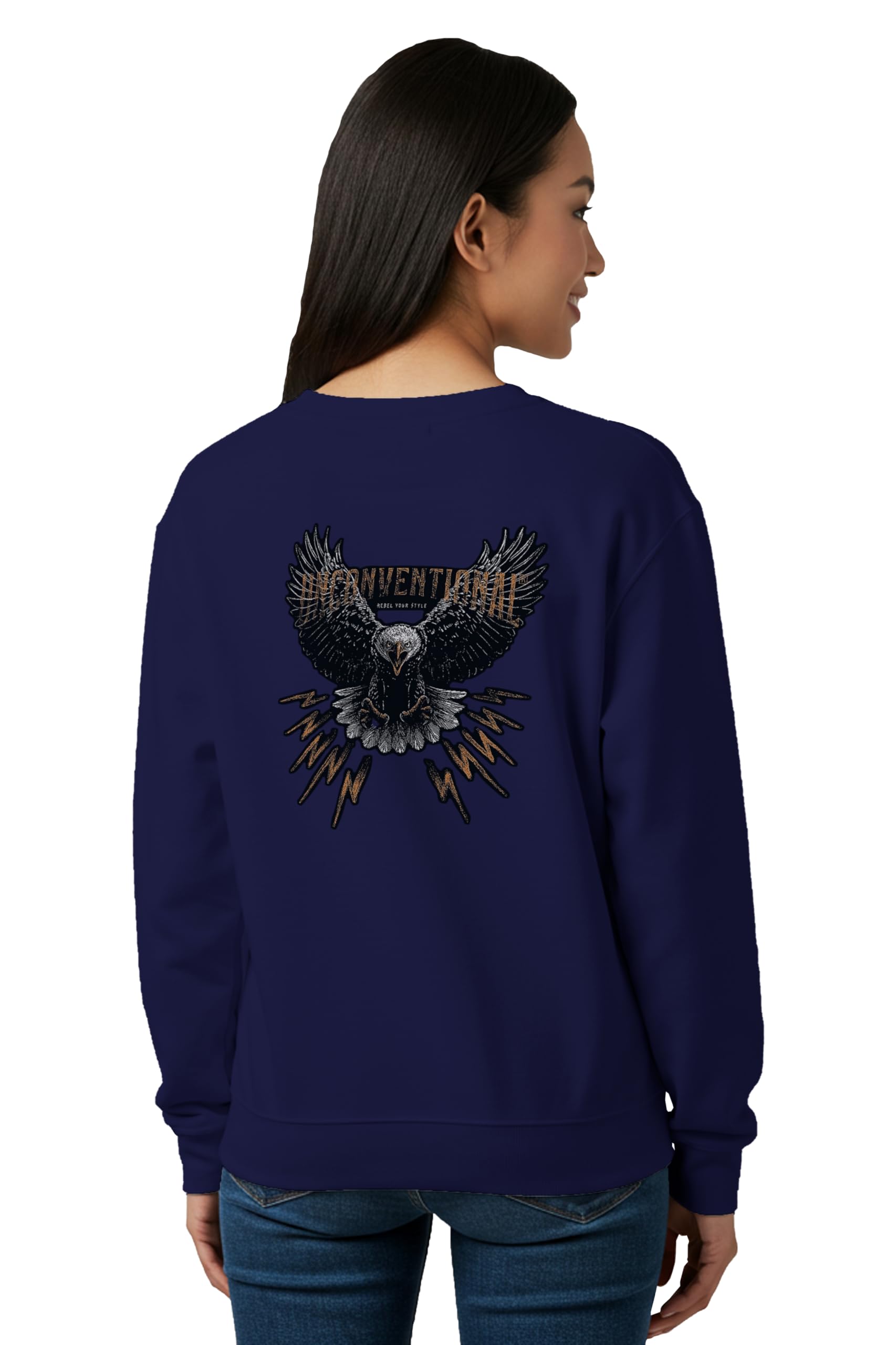 Winter Sweatshirt for Women Adventure Eagle Graphic Printed Round Neck Regular Fit Cotton Blend Gen Z Casual Sweatshirt-image-42