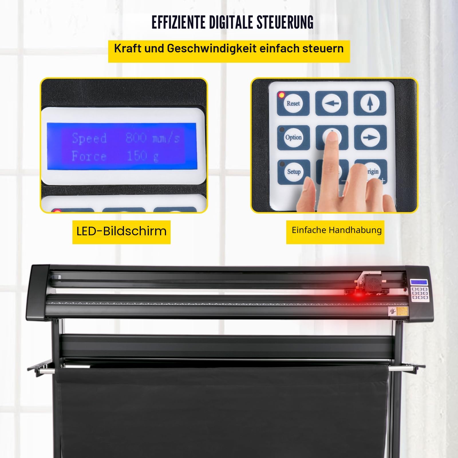 VEVOR Vinyl Schneideplotter Max. Papiereinzug 1350 mm, Folienschneider Max. Schnittbreite 1260 mm, Plotter Schnittgeschwindigkeit 800 mm/s, Halbautomatisch, Signmaster, Windoskompatibel, LCD-Anzeige